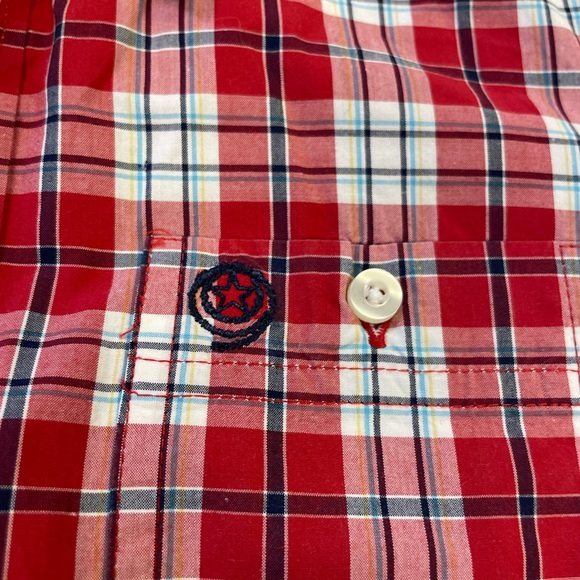 George Strait Boys Button Down. Size Medium. Red, navy and white plaid - Picture 3 of 5